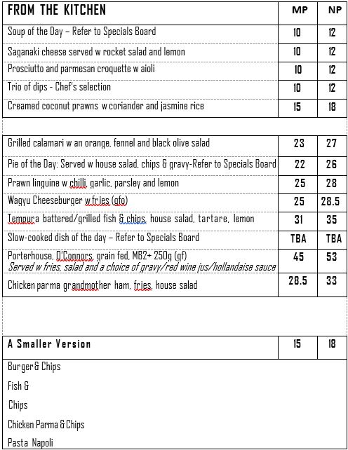 royal victorian motor yacht club menu